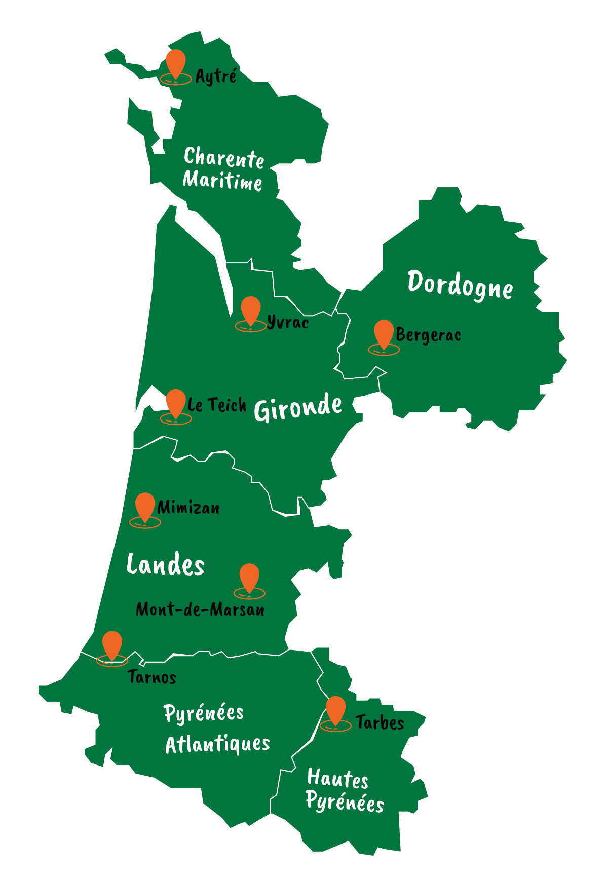 Carte agences ISO&FACE Carte répartition agences ISO&FACE Sud-Ouest